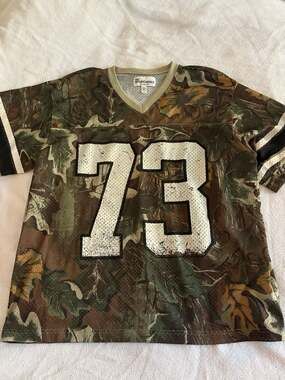 No Boundaries Oversized Fit Mesh Football Jersey with Number 73 and Camo Print